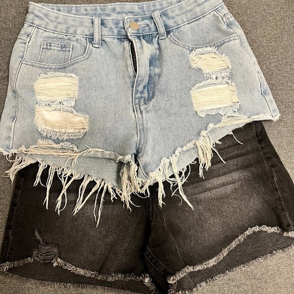 Girls Distressed Cutoff Denim Shorts 2 Pairs Lot - Size 11-12 - Picture 1 of 4